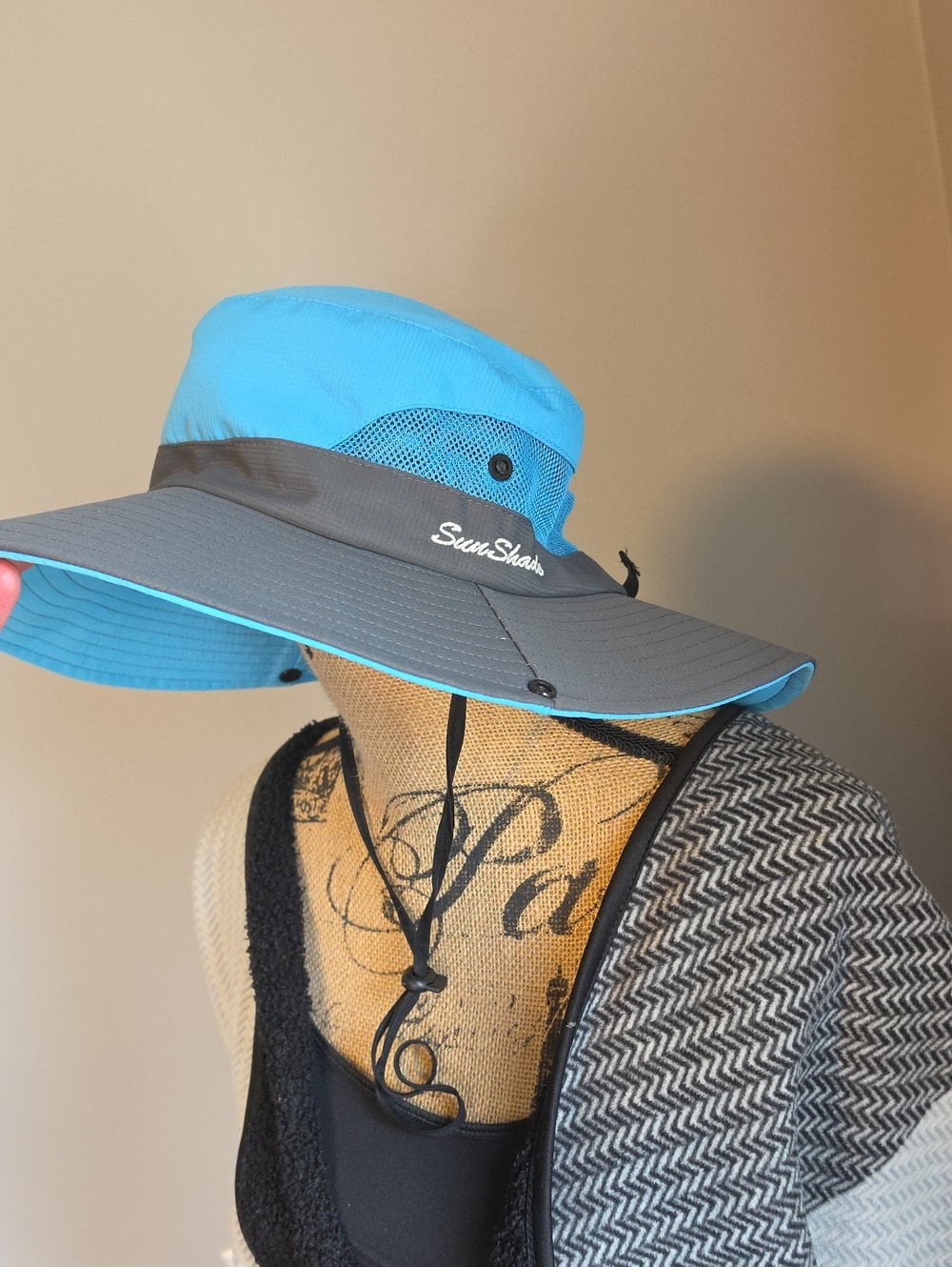Blue and Gray Wide Brim Sun Hat